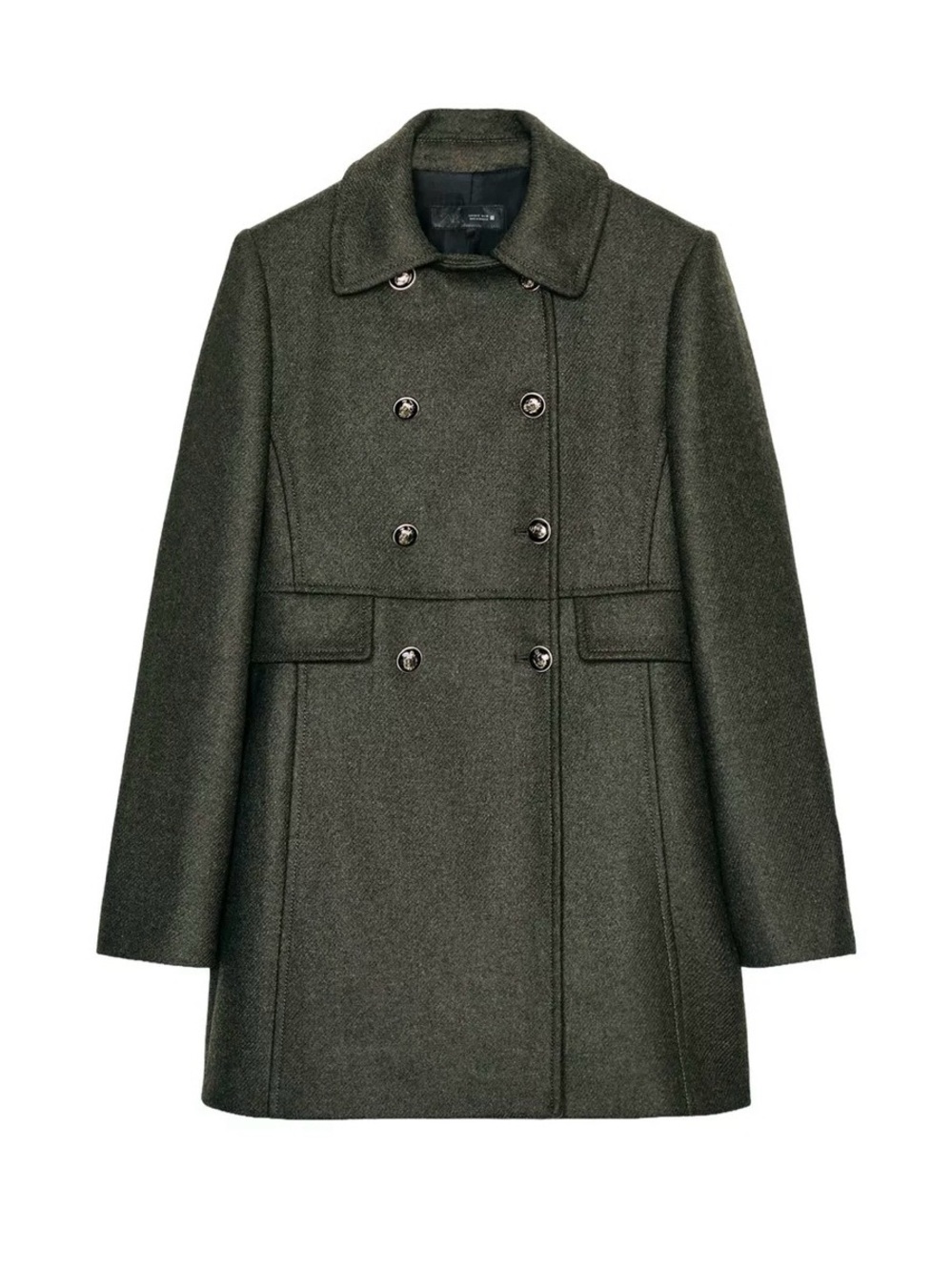 Zara Double-Breasted Pea Coat in Olive Green